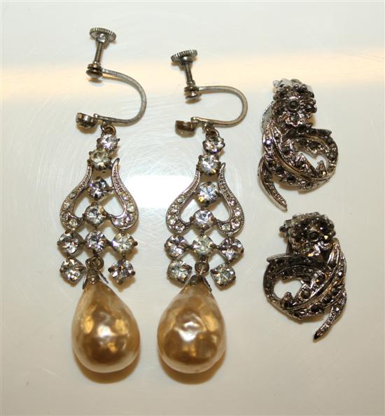 Pair paste earrings and pair of marcasite earrings(-)